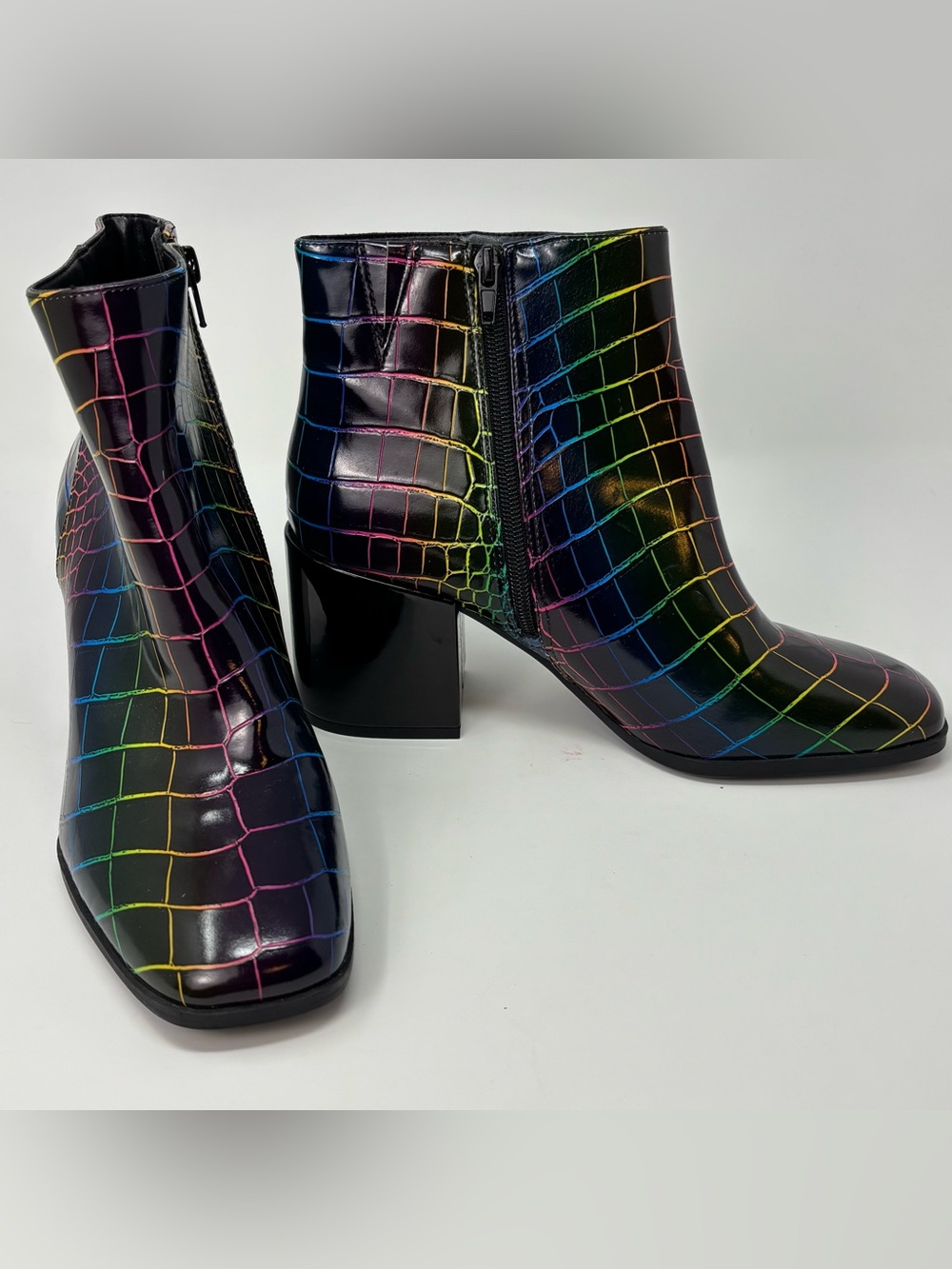 Mix No. 6 Benisa Rainbow Croc Embossed Ankle Boots Block Heel Size 10M - Picture 1 of 10